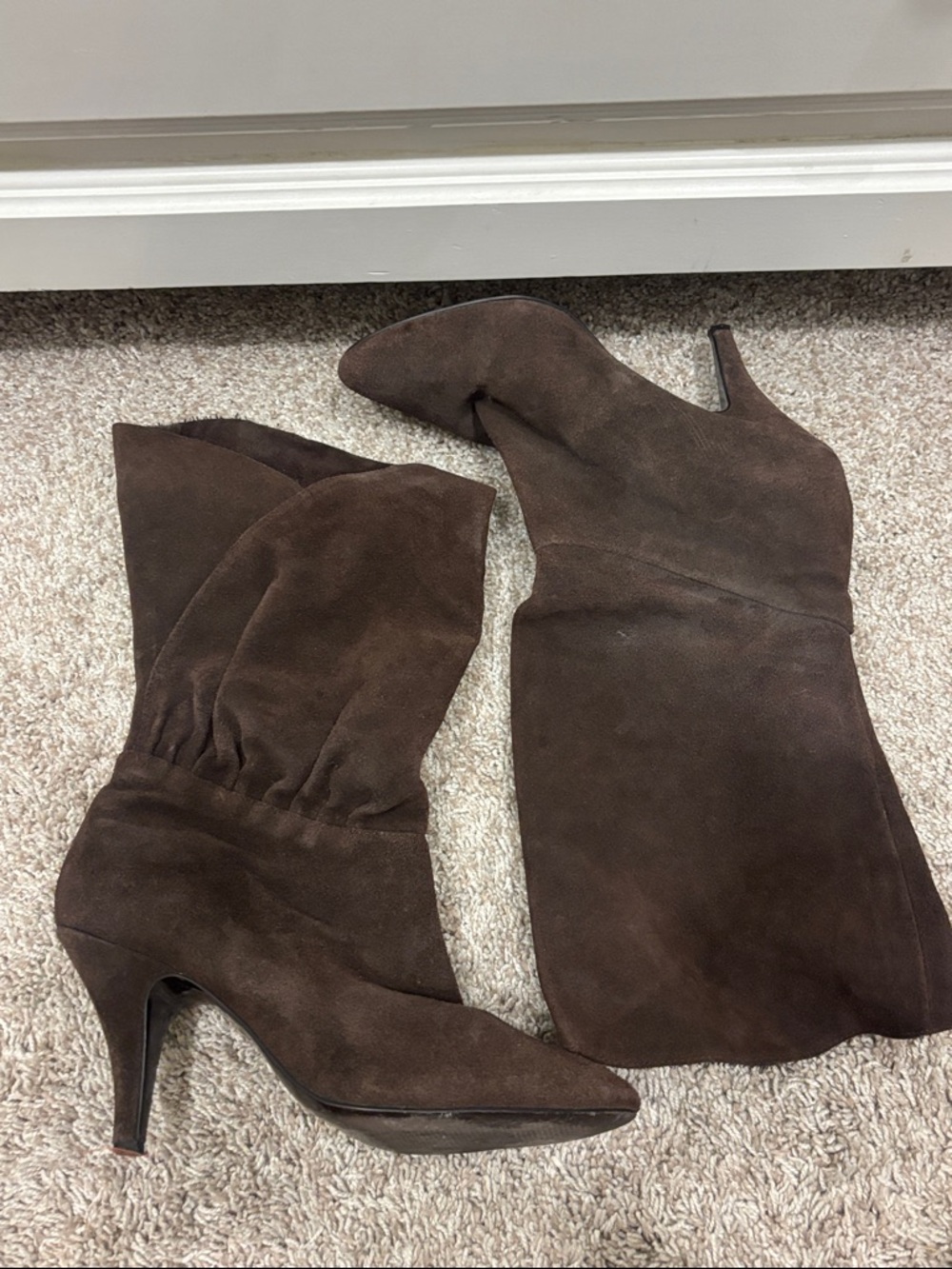 Anthropologie Dark Brown Suede Mid-Calf Heeled Boots